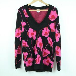 Cabi Medium Sweater V Neck Pink Floral Maximalist Preppy Twee Girly Cozy Glam